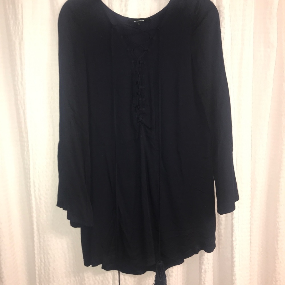 Navy Blue Lace up Dress